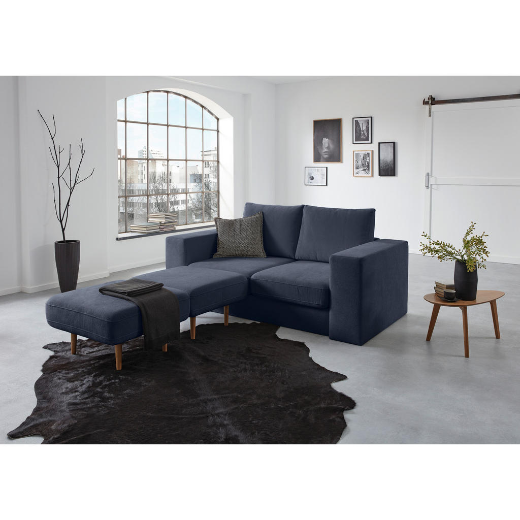 Thumbnail - Looks by W.Joop 3,5-Sitzer Looks V-1, Dunkelblau, Textil, Eiche, massiv, 2-Sitzer, 232x96x107 cm, Made in EU, Rücken ech...