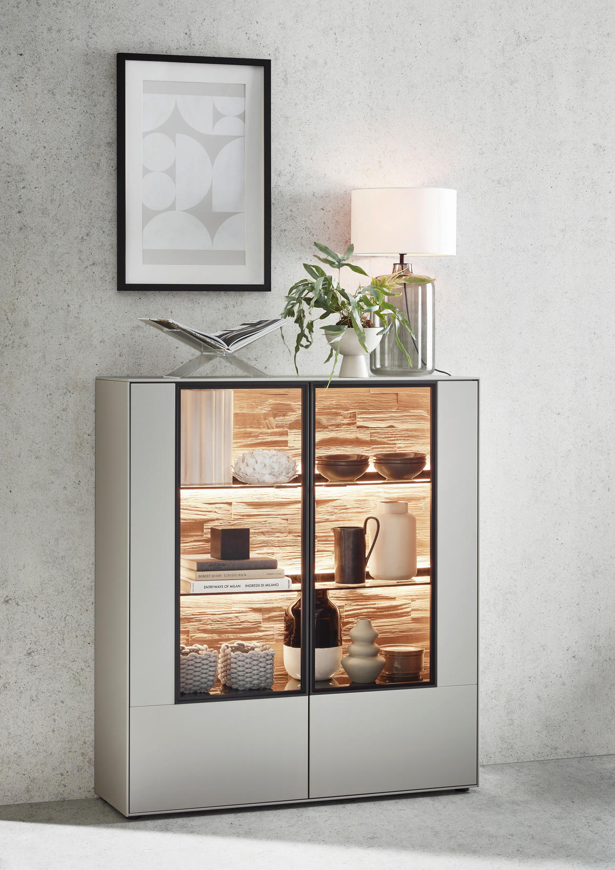 HIGHBOARD Grau  121,9/138,3/37,1 cm  - Schwarz/Grau, Design, Glas/Holzwerkstoff (121,9/138,3/37,1cm) - Dieter Knoll