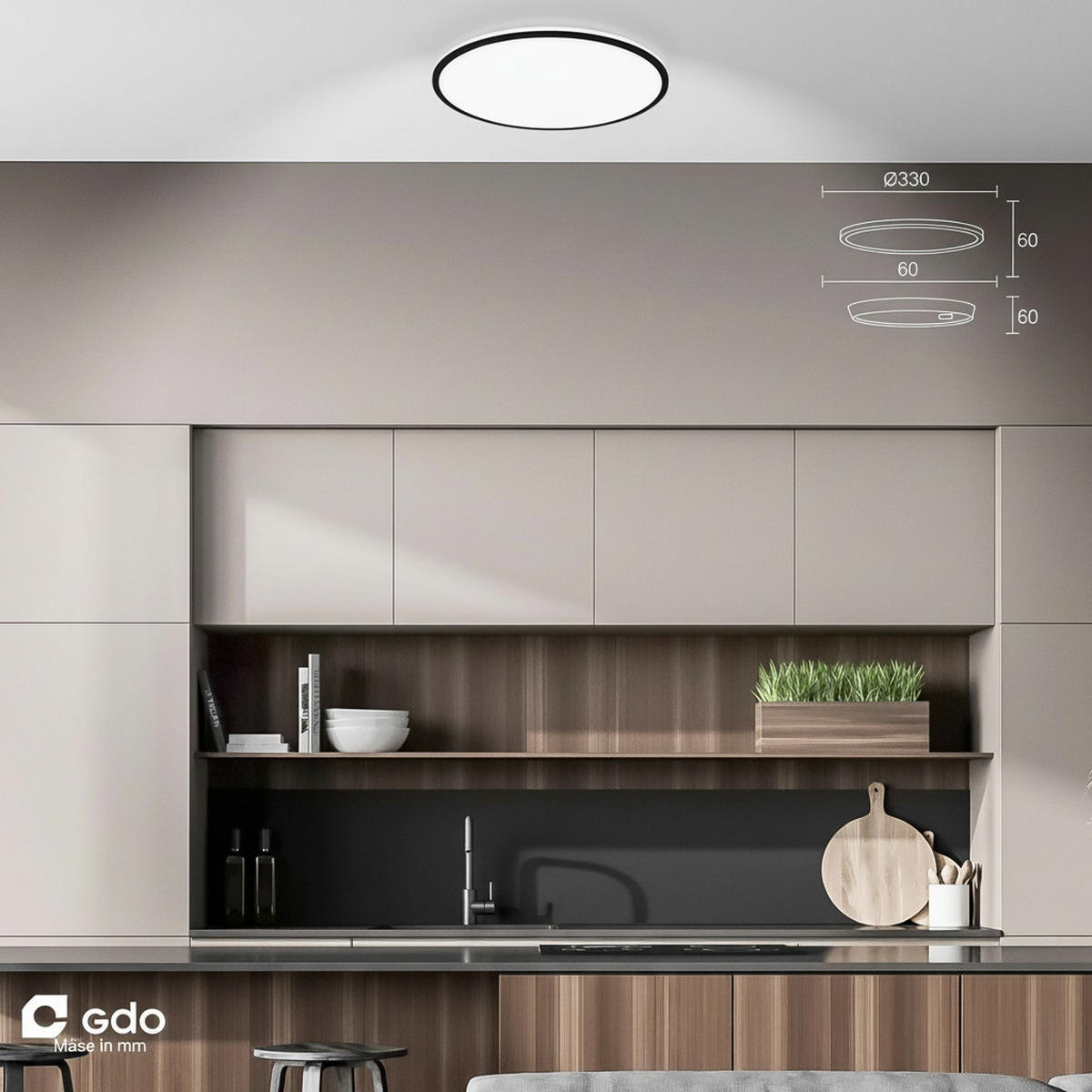 LED-DECKENLEUCHTE Pulap A 33/6 cm   - Schwarz, Basics, Kunststoff (33/6cm) - Briloner