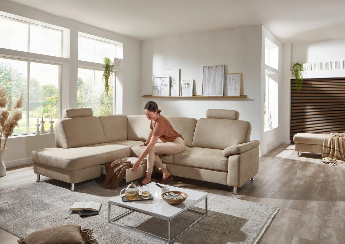 ECKSOFA Rostock Beige Mikrofaser  - Beige, Design, Textil/Metall (202/266cm) - Beldomo System