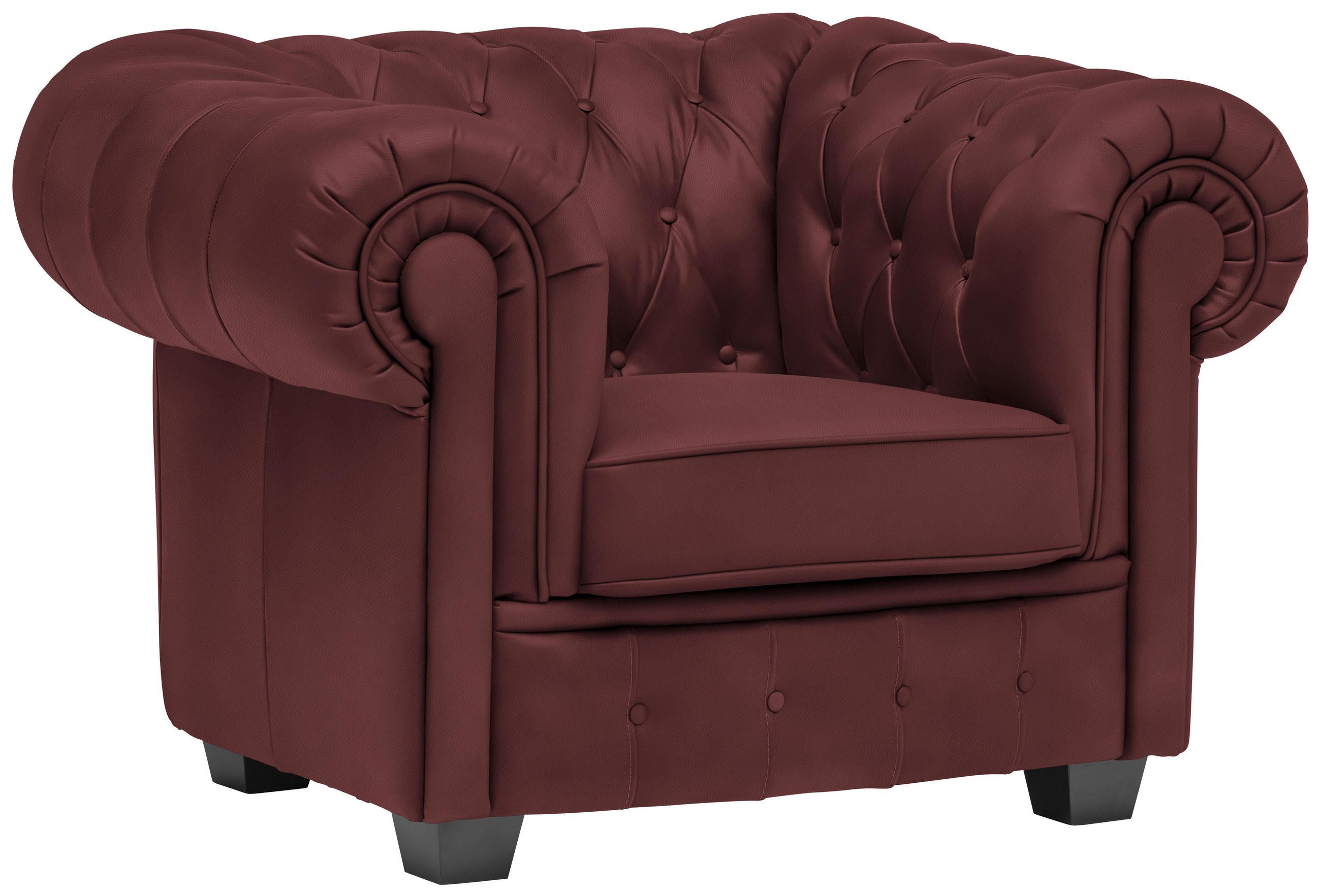 CHESTERFIELD-SESSEL in Lederlook Bordeaux  - Wengefarben/Bordeaux, Lifestyle, Holz/Textil (115/76,5/96cm) - Landscape