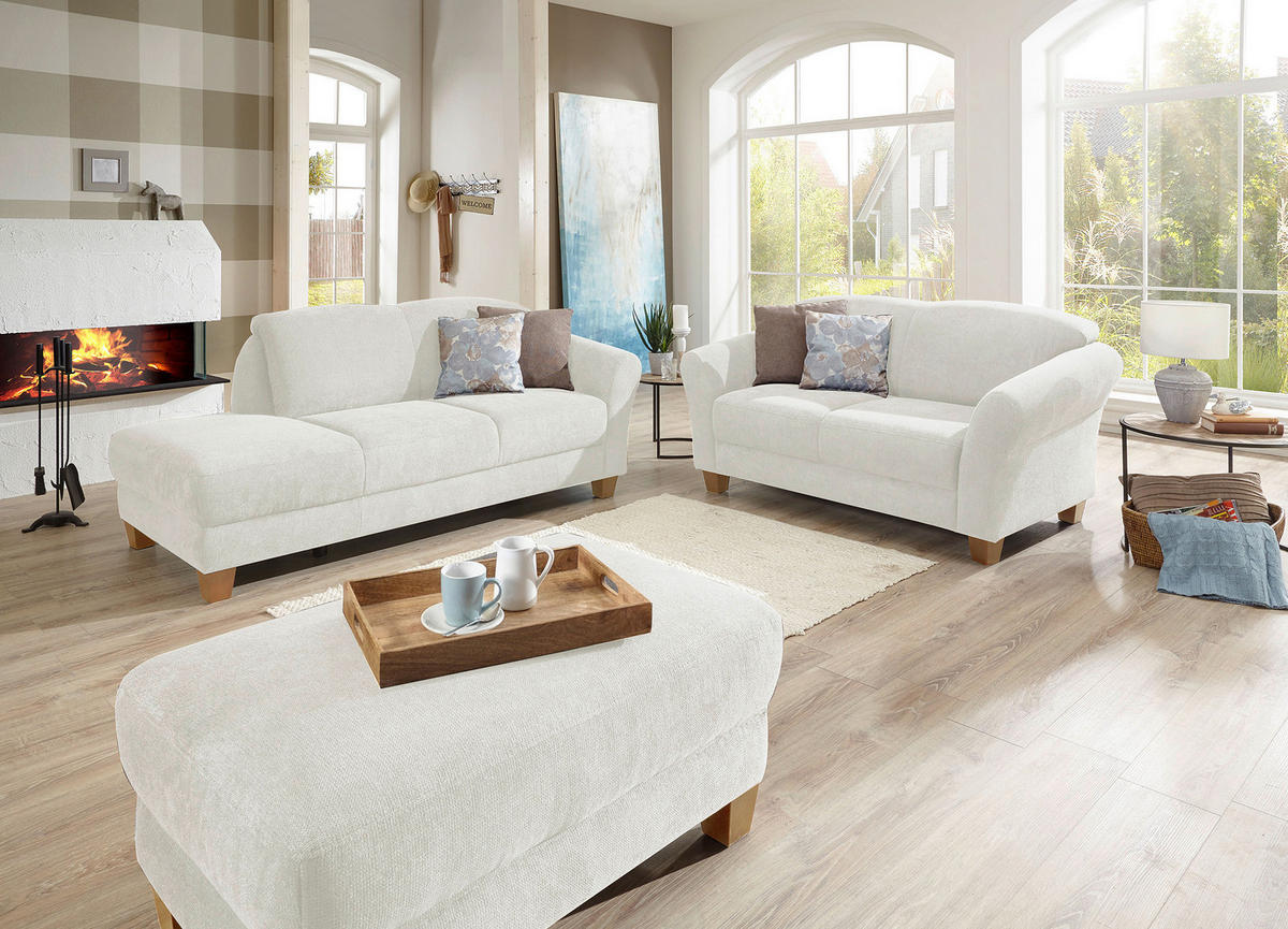 HOCKER Flachgewebe Creme  - Creme/Naturfarben, KONVENTIONELL, Holz/Textil (101/45/66cm) - Sit & More