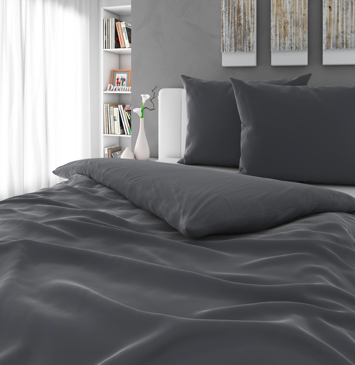 POVLEČENÍ, satén, antracitová, 200/220 cm - antracitová, Basics, textil (200/220cm) - Novel