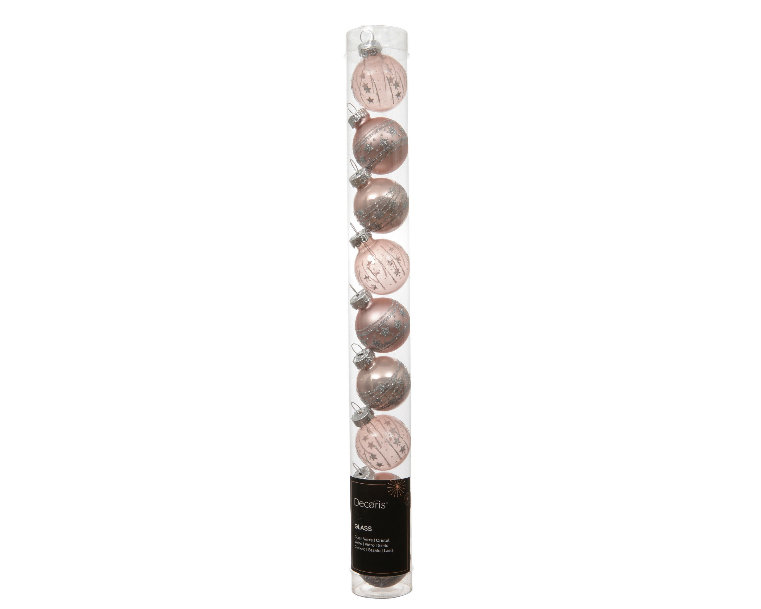 JULGRANSKULOR SET 3/3/3 cm 9 delar  - rosa, Basics, glas (3/3/3cm)