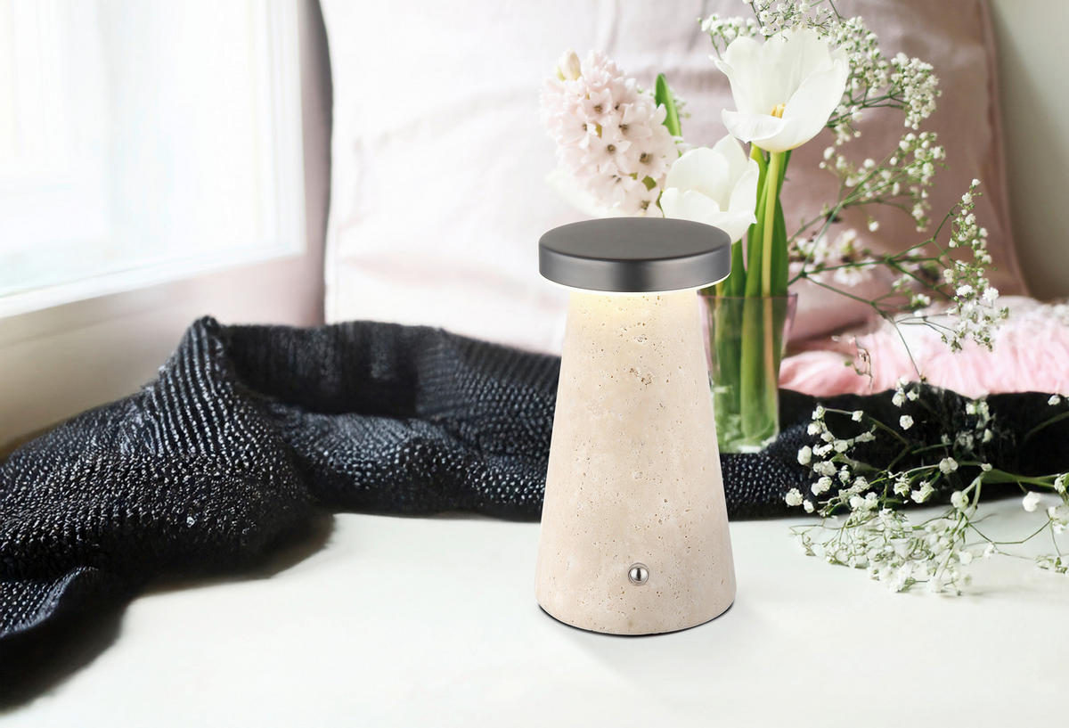 STOLNÍ LAMPA NA BATERIE, dotykový stmívač, 9/16 cm  - bílá/šedá, Design, kov/plast (9/16cm) - Globo