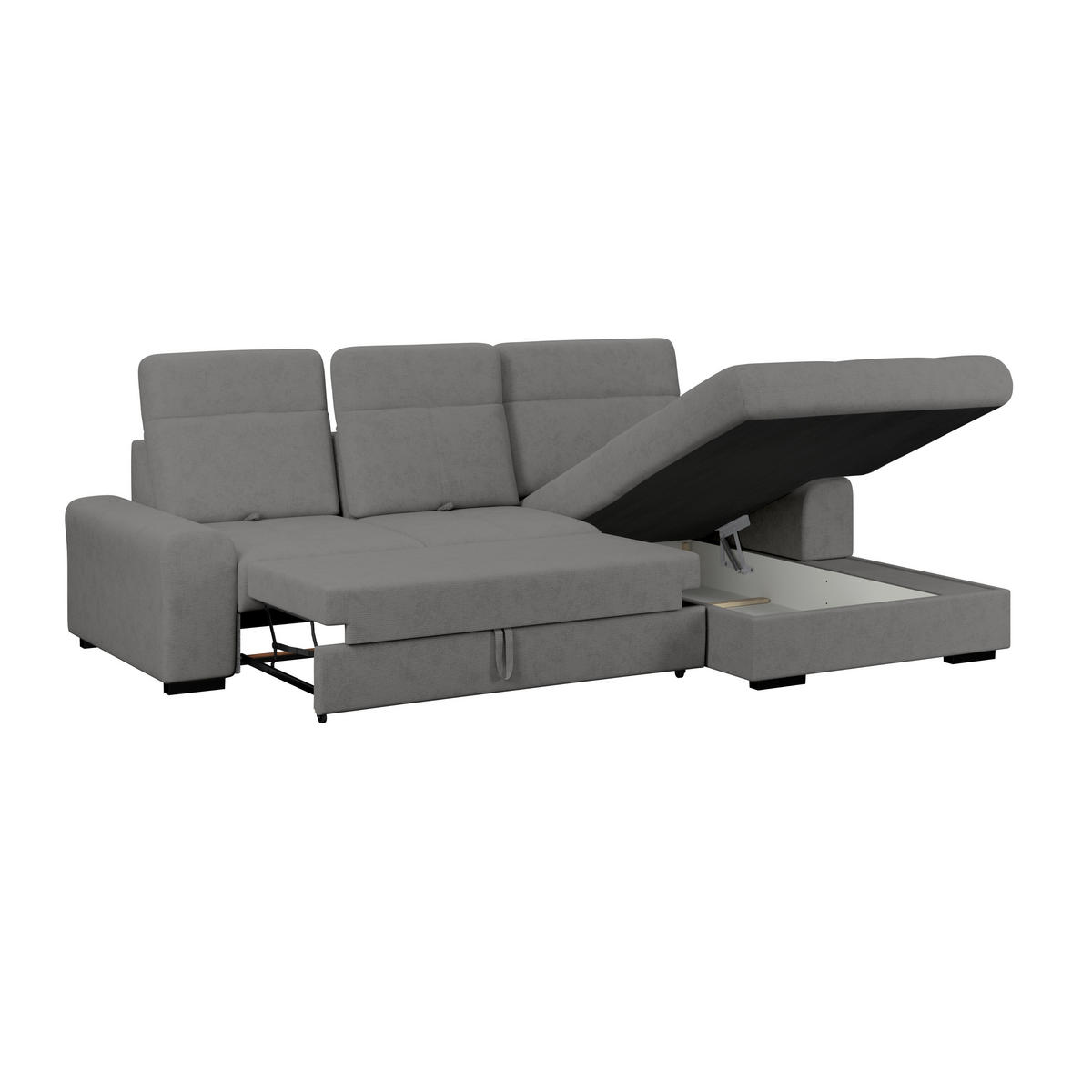 ECKSOFA Anthrazit Chenille Rücken echt, Kopfteilverstellung  - Anthrazit/Schwarz, KONVENTIONELL, Holz/Textil (286/203cm) - MID.YOU