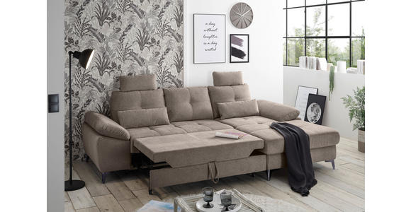 ECKSOFA Sandfarben Mikrovelours  - Sandfarben/Chromfarben, KONVENTIONELL, Kunststoff/Textil (270/170cm) - Carryhome