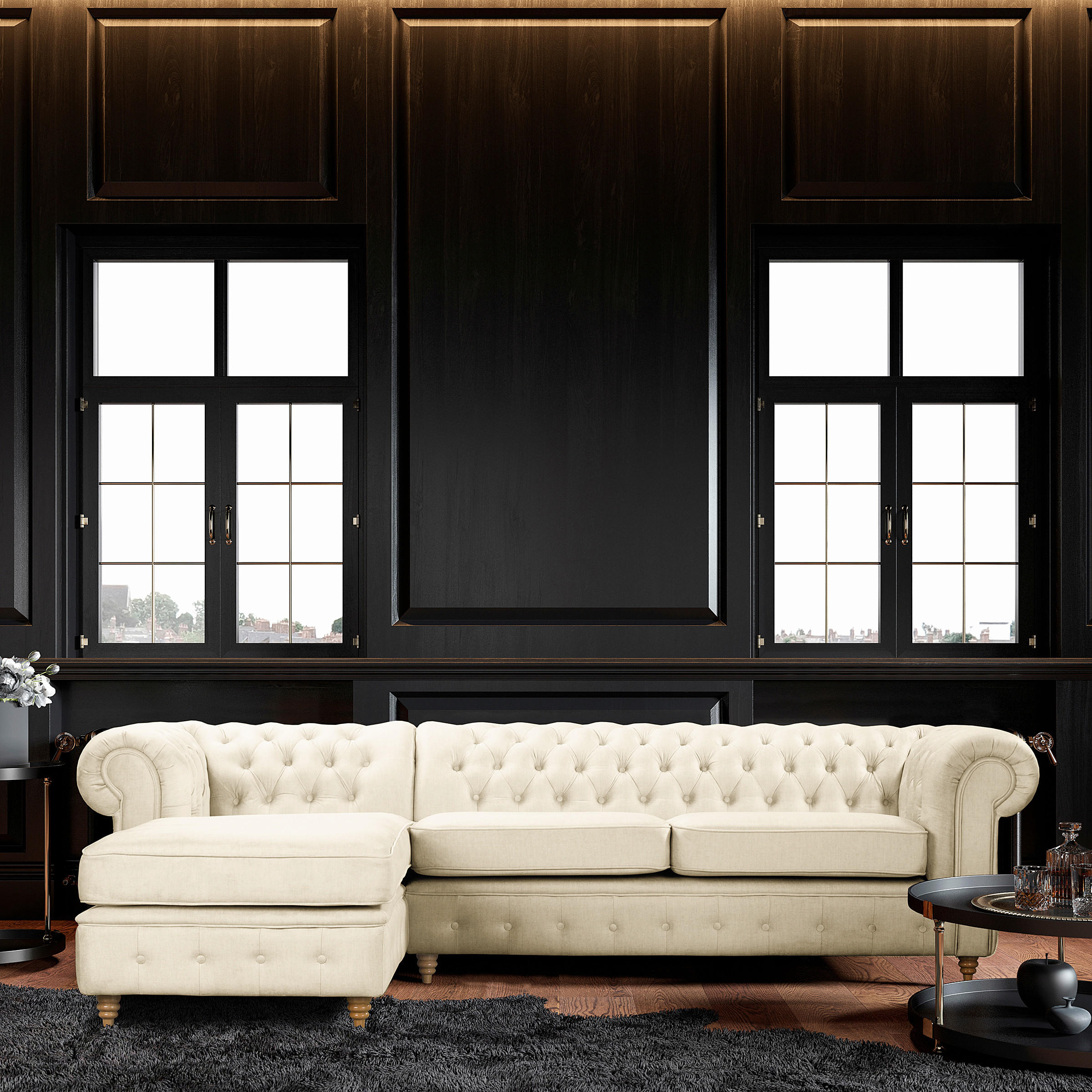 ECKSOFA Laura in Mikrofaser Creme  182/284 cm  - Creme/Braun, Design, Holz/Textil (182/284cm) - P & B