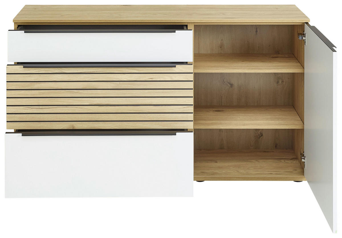 SIDEBOARD Weiß, Eichefarben  150/85/40 cm  - Eichefarben/Schwarz, KONVENTIONELL, Holzwerkstoff/Kunststoff (150/85/40cm) - Venda