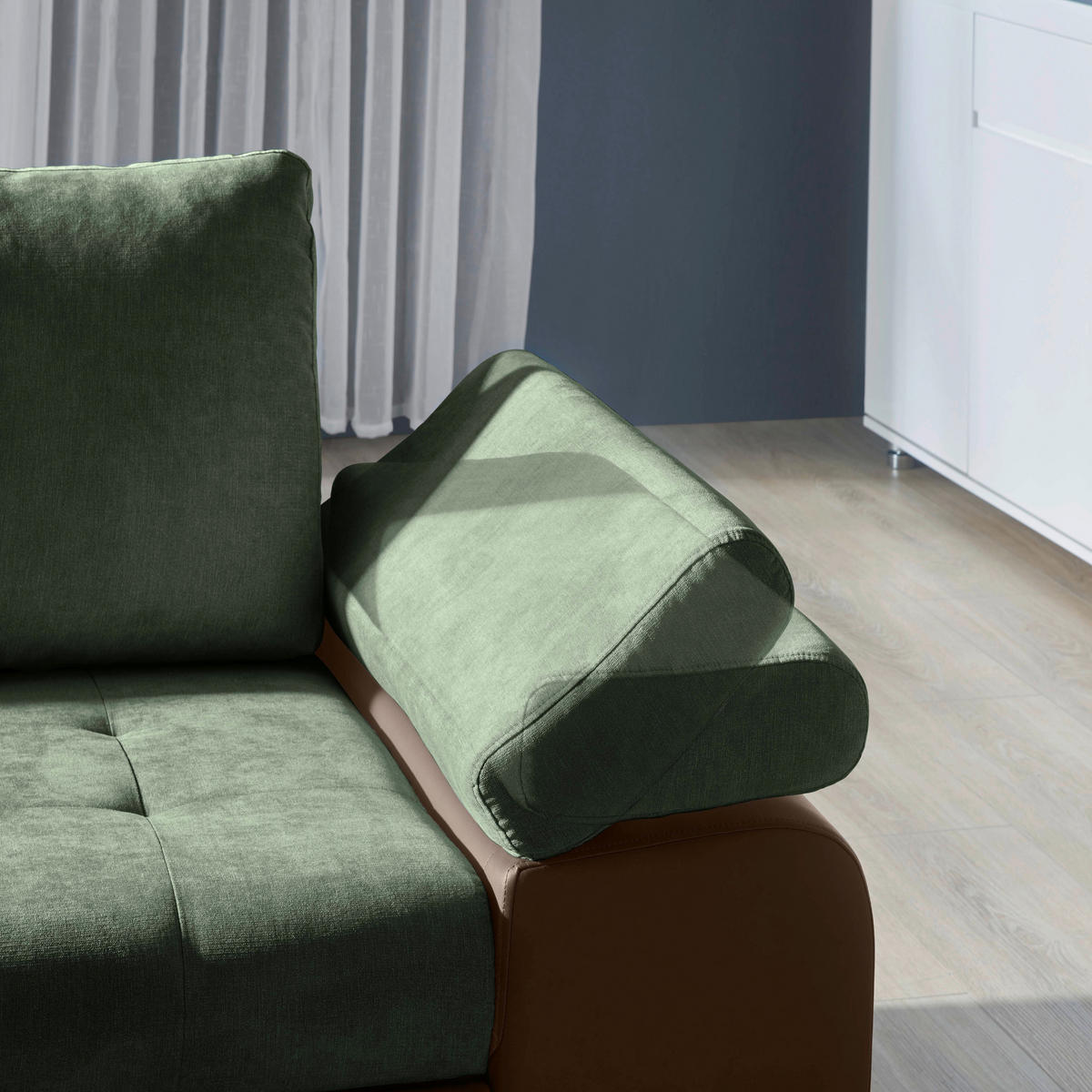 ECKSOFA in Flachgewebe Braun, Olivgrün  - Braun/Olivgrün, Design, Kunststoff/Textil (175/271cm) - MID.YOU