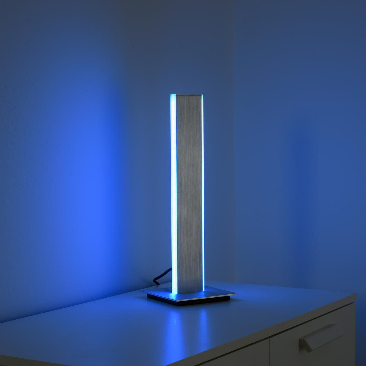 STOLNÁ LED LAMPA, diaľkový ovládač, 14/14/40 cm - hliníková, Design, kov/plast (14/14/40cm)