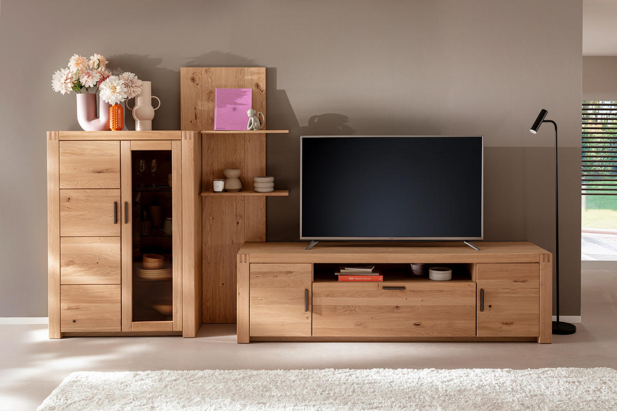 WOHNWAND 3-teilig  in Eichefarben 332/184/50 cm  - Eichefarben/Anthrazit, Design, Glas/Holz (332/184/50cm) - Livetastic
