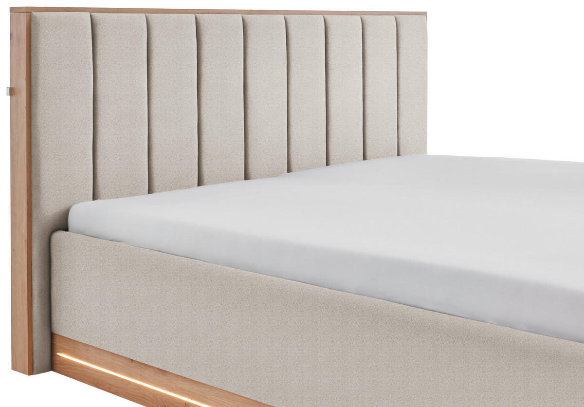 POLSTERBETT Beleuchtung Beige 180/200 cm  - Eichefarben/Beige, Basics, Holzwerkstoff/Textil (180/200cm) - Chameo