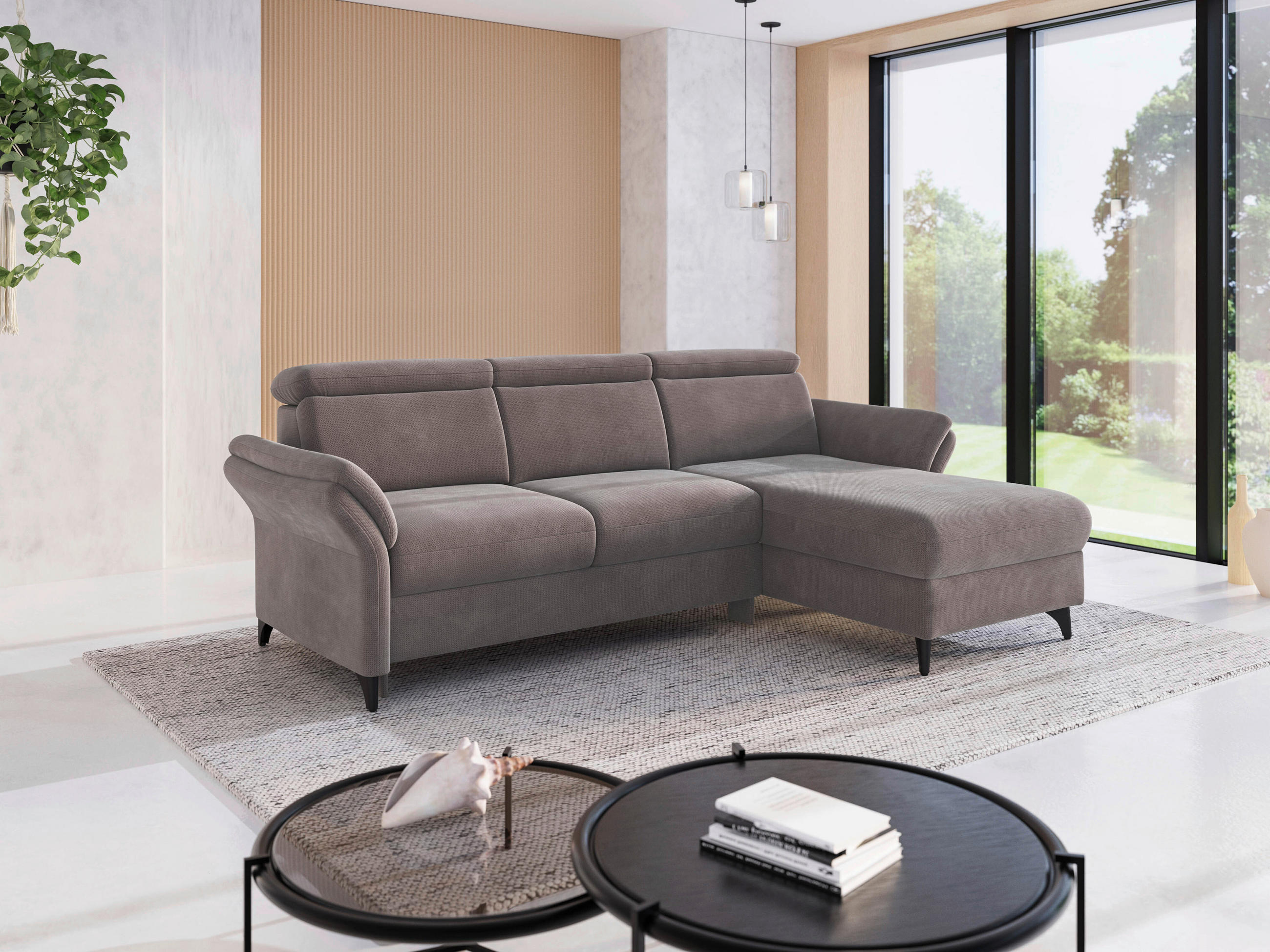 ECKSOFA GLENDALE E Taupe Flachgewebe  - Taupe/Schwarz, KONVENTIONELL, Textil/Metall (253/166cm) - Sit & More