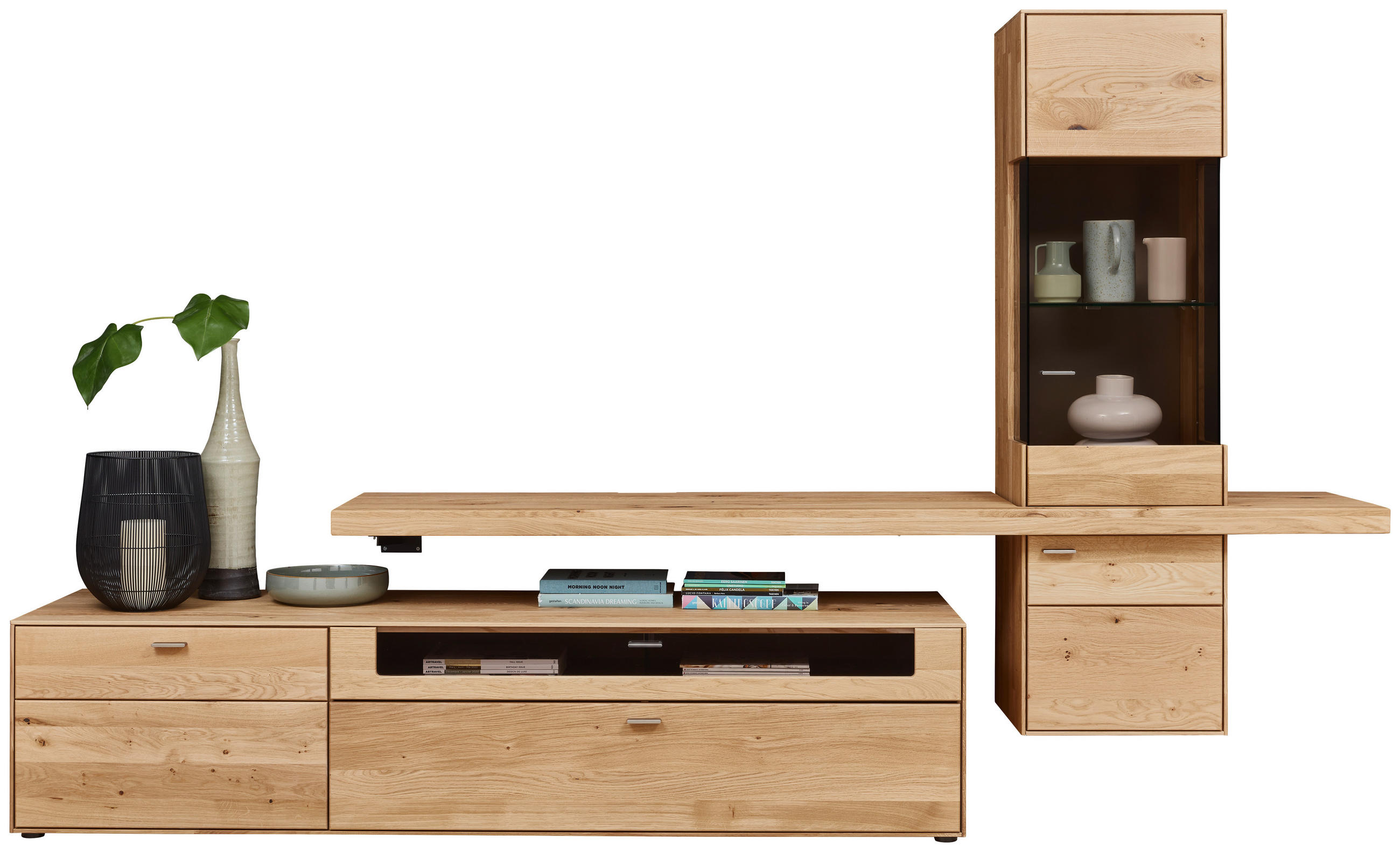 WOHNWAND  in Wildeiche  304/179/55 cm  - Wildeiche, Natur, Glas/Holz (304/179/55cm) - Valnatura