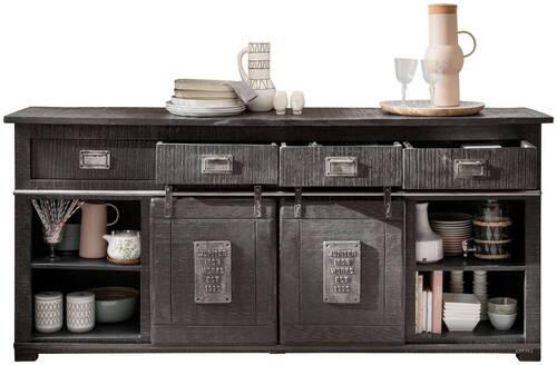 SIDEBOARD 200/90/45 cm  - grå/svart, Klassisk, metall/trä (200/90/45cm) - Livetastic