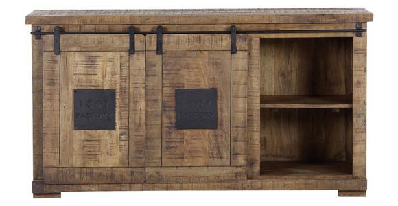 SIDEBOARD Mangoholz massiv Naturfarben Einlegeböden  - Schwarz/Naturfarben, LIFESTYLE, Holz/Metall (160/85/45cm) - Landscape