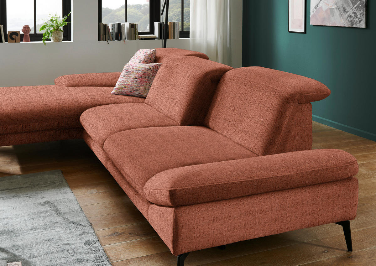 ECKSOFA in Chenille Rostfarben  - Rostfarben/Schwarz, Design, Textil/Metall (188/319cm) - Beldomo System