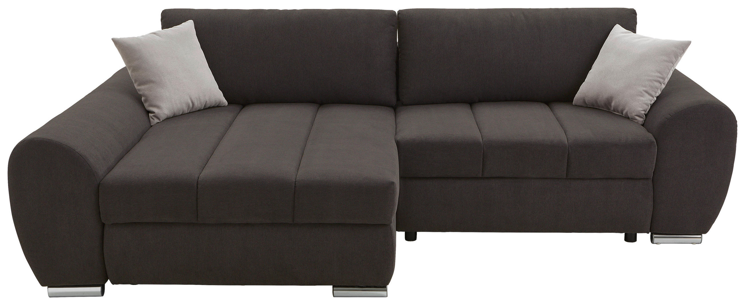 ECKSOFA  Flachgewebe Schlammfarben  - Chromfarben/Hellbraun, Konventionell, Textil/Metall (175/270cm) - MID.YOU