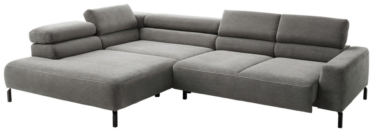 ECKSOFA inkl. Funktion in Cord Dunkelgrau  - Dunkelgrau/Schwarz, Modern, Textil/Metall (219/309cm) - Pure Home Lifestyle