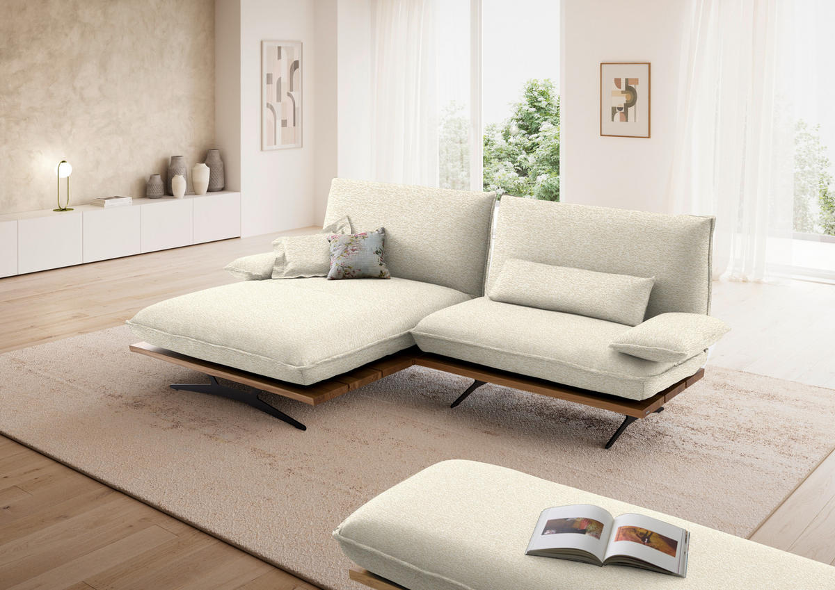 ECKSOFA Chenille, Flachgewebe Beige, Wildeiche  - Wildeiche/Beige, Design, Holz/Textil (161/284cm) - Koinor
