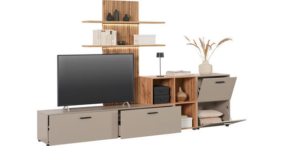 WOHNWAND  in Eichefarben, Greige  296/190/40 cm  - Greige/Eichefarben, MODERN, Holzwerkstoff/Kunststoff (296/190/40cm) - Carryhome