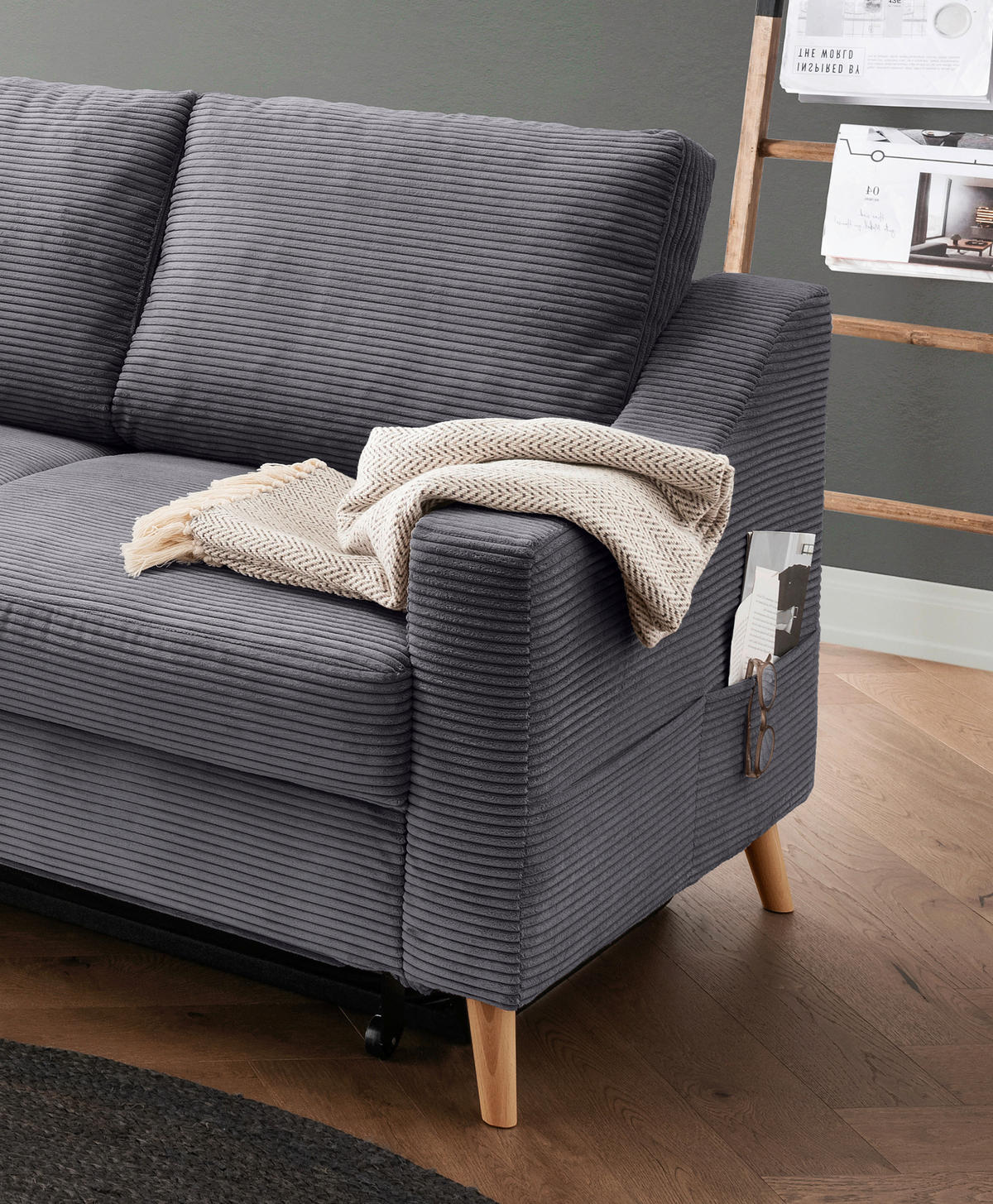 ECKSOFA in Cord Grau  - Naturfarben/Grau, MODERN, Holz/Textil (200/230cm) - Livetastic