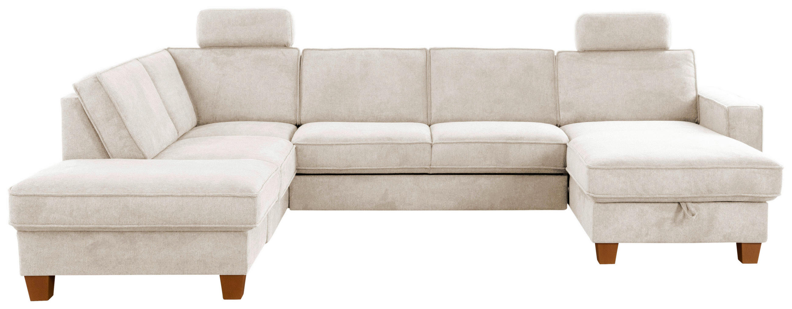 WOHNLANDSCHAFT Creme Flachgewebe  - Eichefarben/Creme, KONVENTIONELL, Holz/Textil (213/309/161cm) - Sit & More