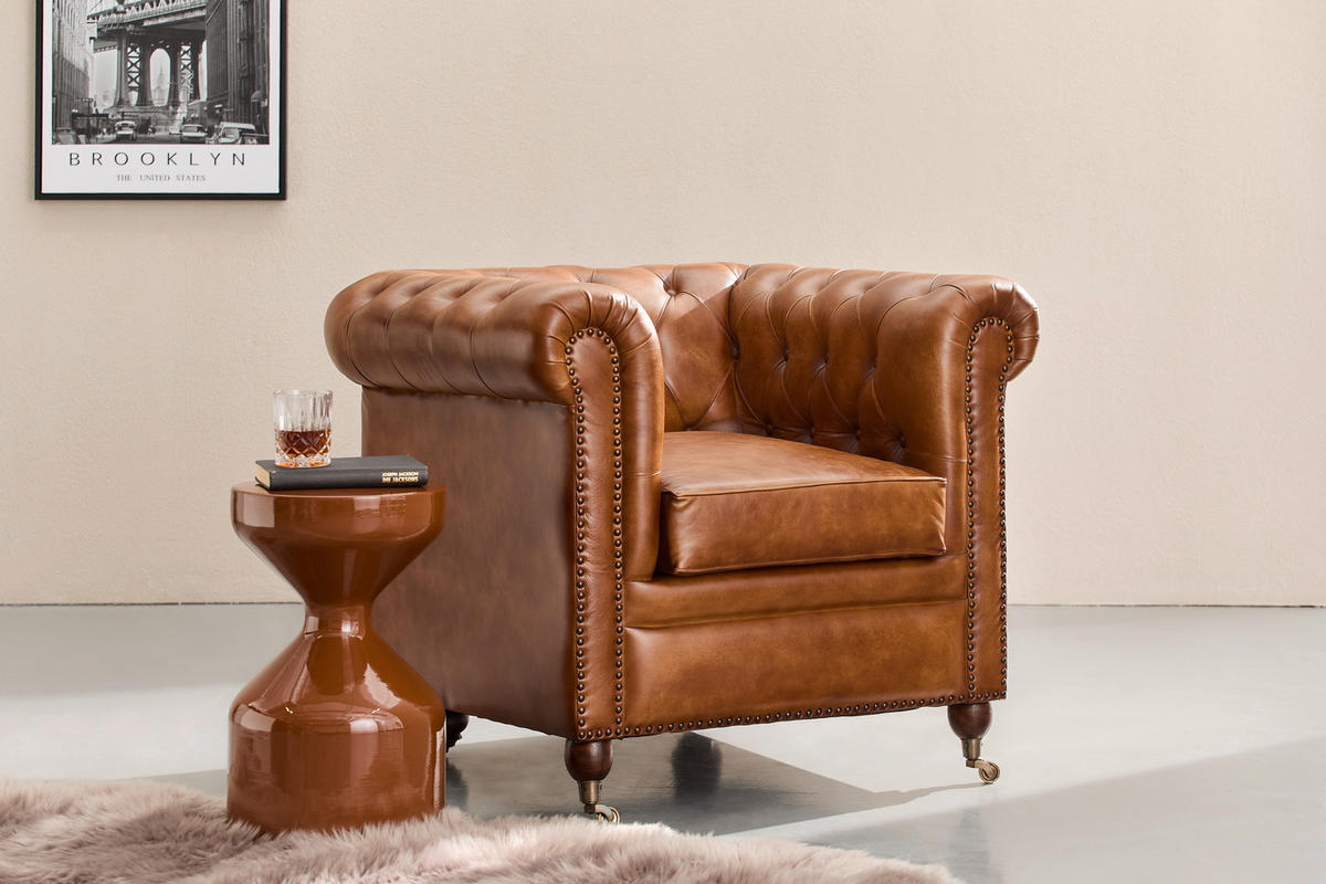 SESSEL in Echtleder Braun  - Braun, LIFESTYLE, Leder (84/79/77cm) - Landscape