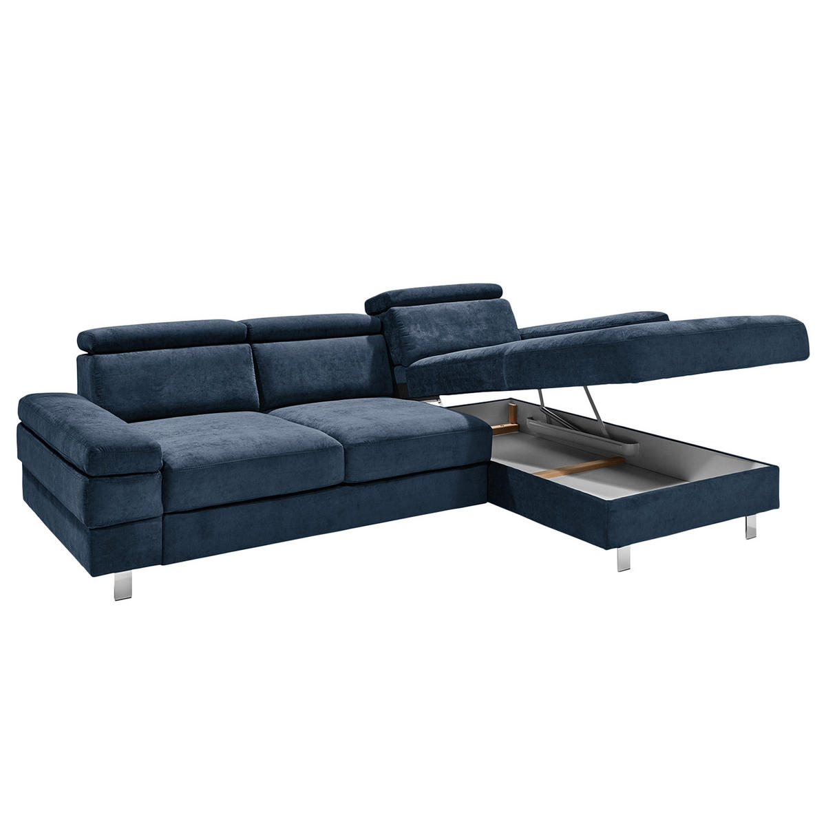 ECKSOFA in Webstoff Dunkelblau  - Silberfarben/Dunkelblau, Konventionell, Textil/Metall (182/82/260cm) - Trendmanufaktur