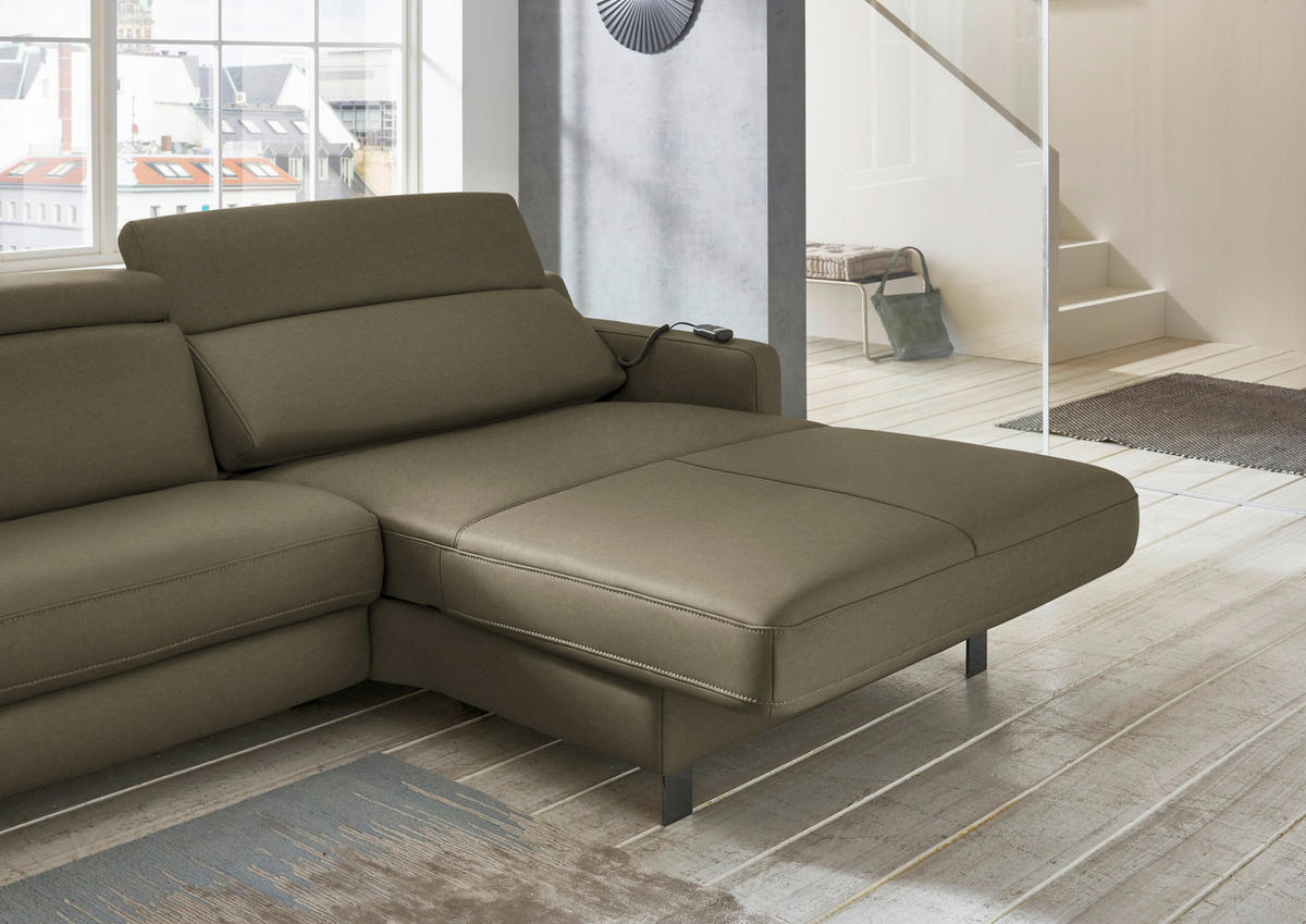 ECKSOFA in Echtleder Olivgrün  - Schwarz/Olivgrün, Design, Leder/Metall (291/176cm) - Valdera