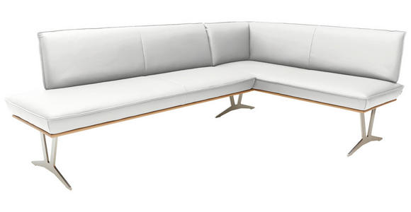 ECKBANK 197/152 cm  in Weiß  - Edelstahlfarben/Beige, Design, Leder/Holz (197/152cm) - Ambiente