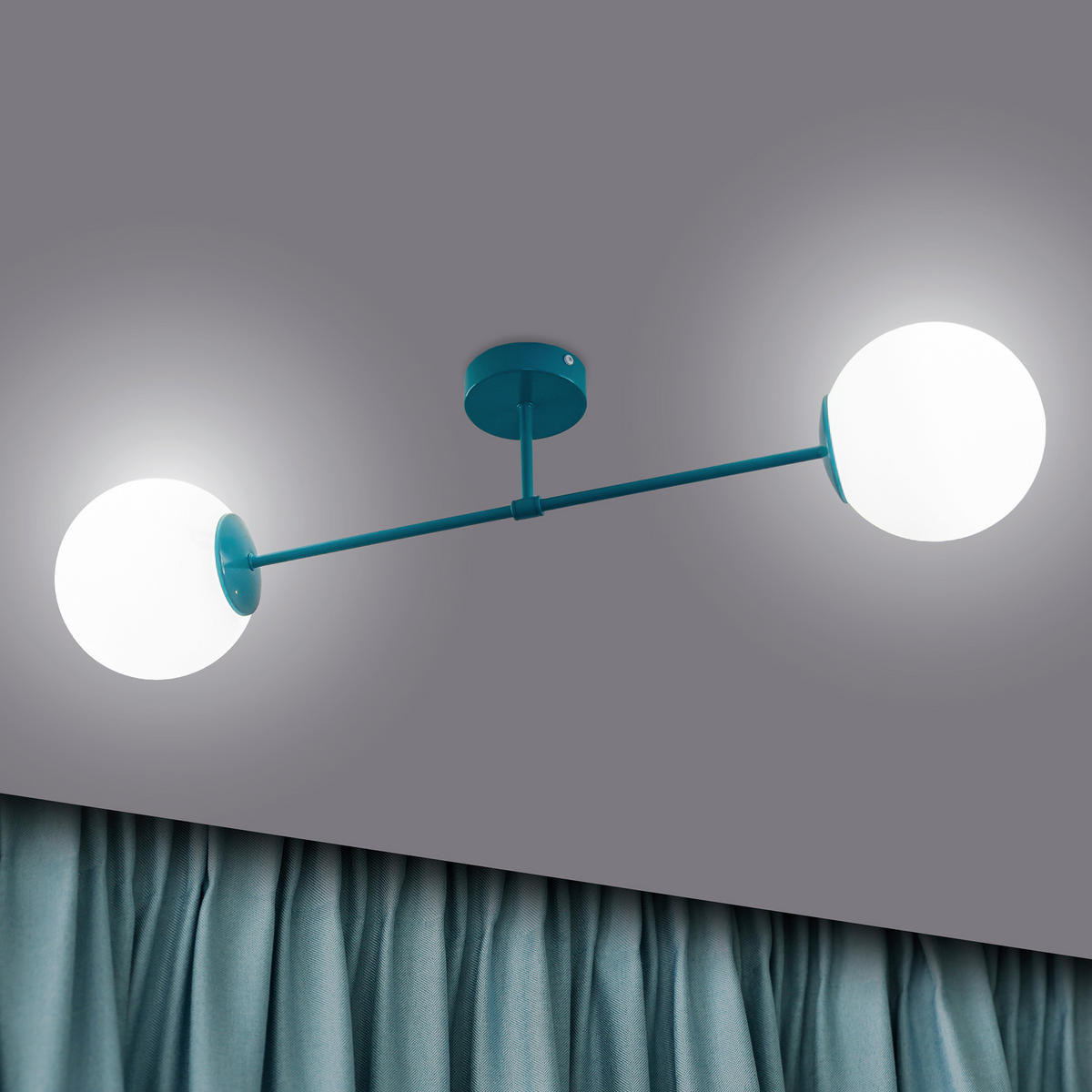 KINDERDECKENLEUCHTE 76/76/21 cm   - Türkis, KONVENTIONELL, Glas/Metall (76/76/21cm)