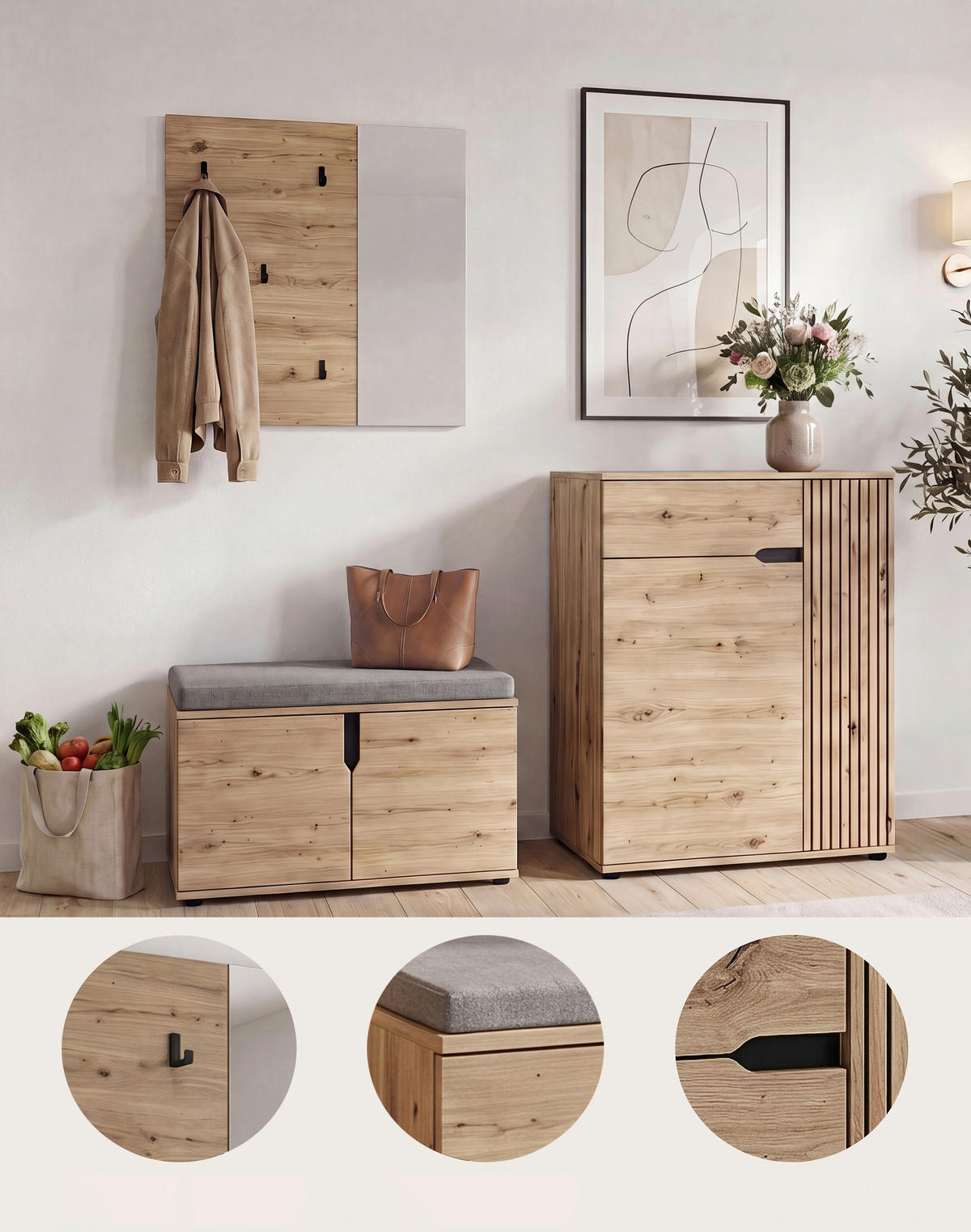 GARDEROBE 3-teilig  in 175/191/37 cm  - Eiche Artisan, Design, Holzwerkstoff (175/191/37cm) - MID.YOU