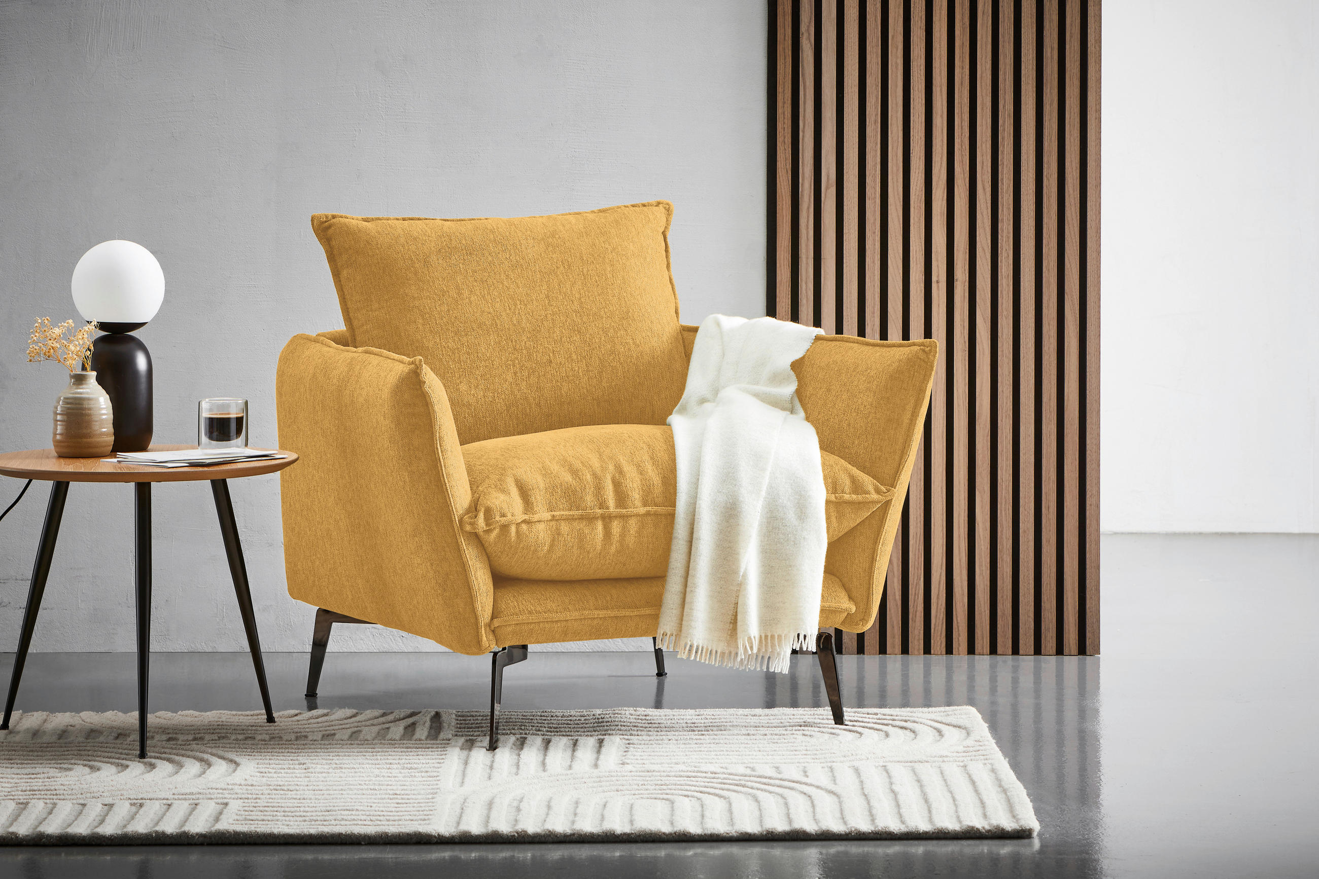 FÅTÖLJ i textil senapsgul  - svart/senapsgul, Design, metall/textil (96/84/100cm) - Livetastic