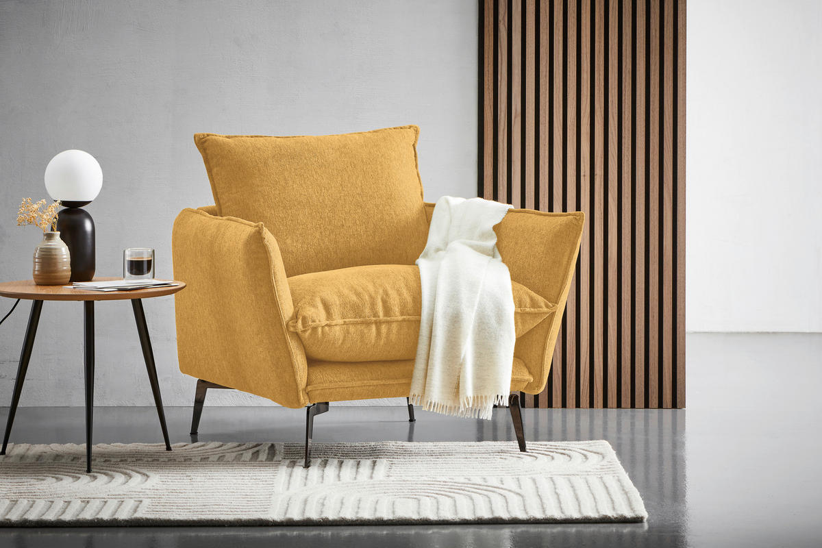 SESSEL in Webstoff Senfgelb  - Senfgelb/Schwarz, Design, Textil/Metall (96/84/100cm) - Livetastic