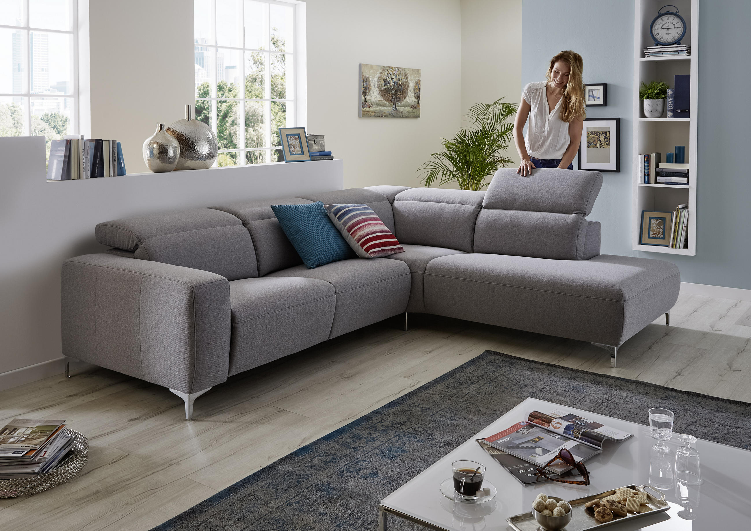 ECKSOFA Grau Flachgewebe  - Grau, Design, Textil/Metall (238/290cm) - Pure Home Lifestyle