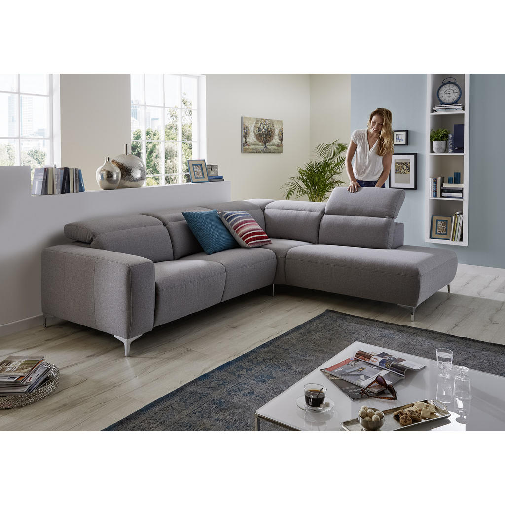 Thumbnail - Pure Home Lifestyle Ecksofa, Grau, Textil, Uni, 4-Sitzer, Ottomane links, L-Form, 290x238 cm, Goldenes M, Dgm, Typenausw...