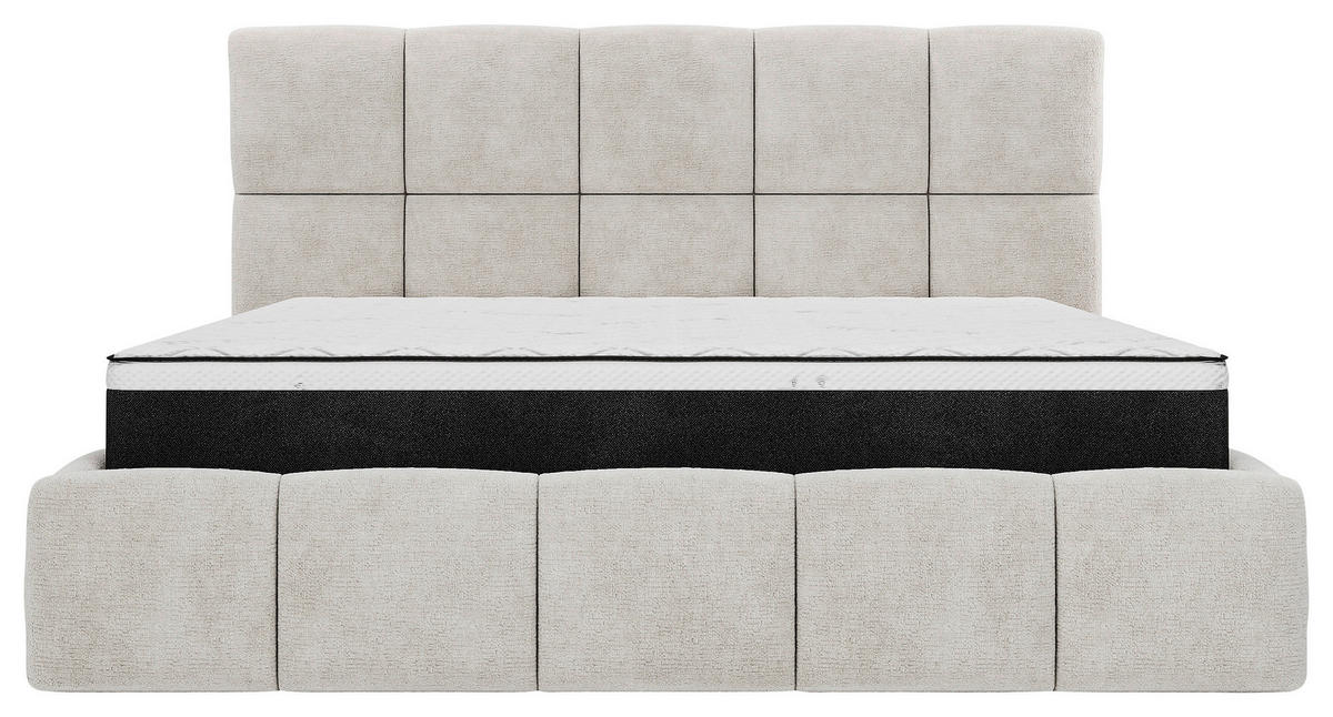 POLSTERBETT 180/200 cm,  in Beige, gepolstertes Kopfteil, Lattenrost, Bettkasten,  - Beige/Schwarz, MODERN, Holz/Holzwerkstoff (180/200cm) - MID.YOU