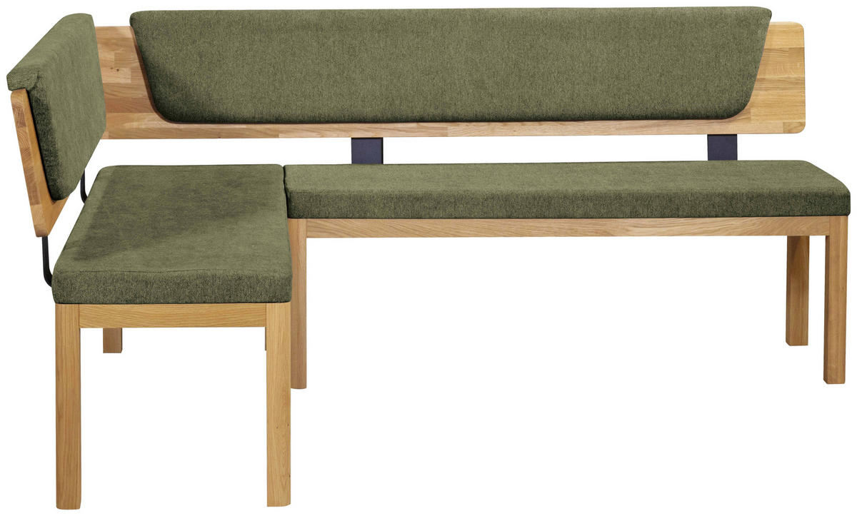 ECKBANK 155/195 cm Webstoff Grün, Eichefarben Eiche vollmassiv   - Eichefarben/Grün, KONVENTIONELL, Holz/Textil (155/195cm) - Linea Natura