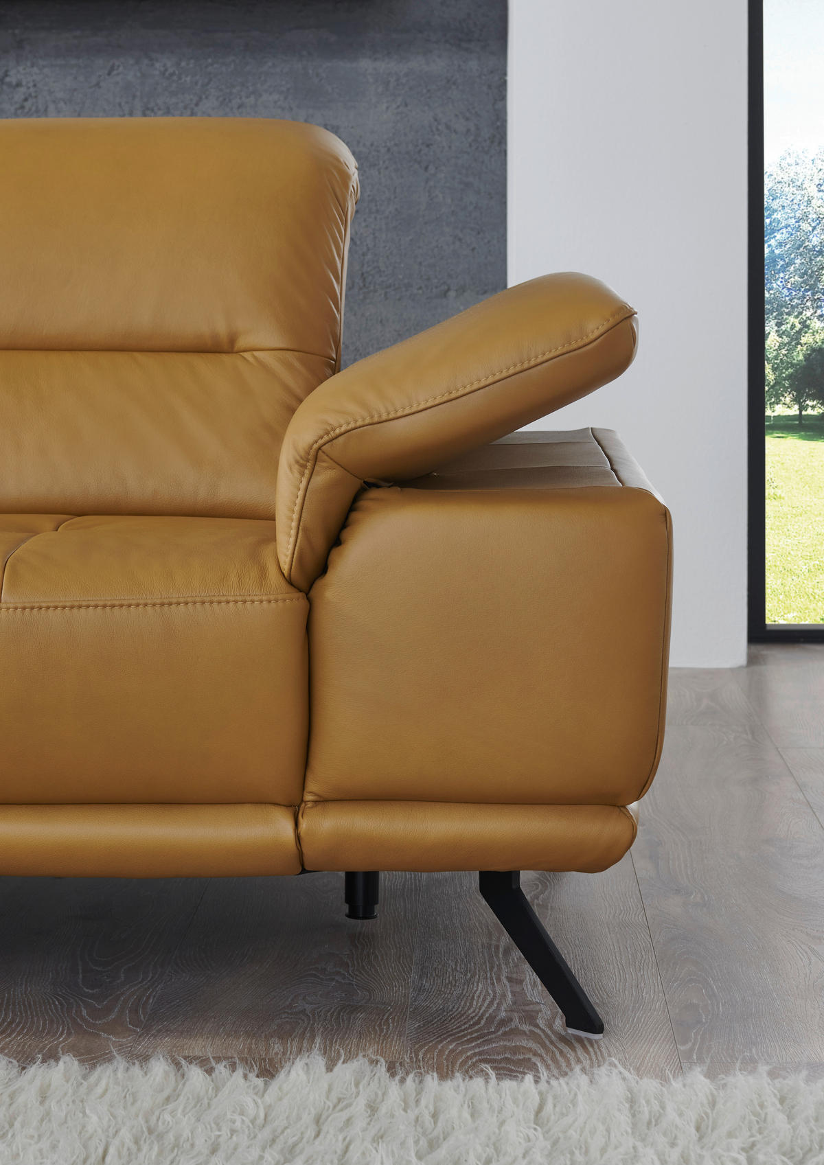 ECKSOFA Echtleder Currygelb  - Currygelb/Schwarz, Konventionell, Leder/Metall (193/343cm) - Beldomo Premium