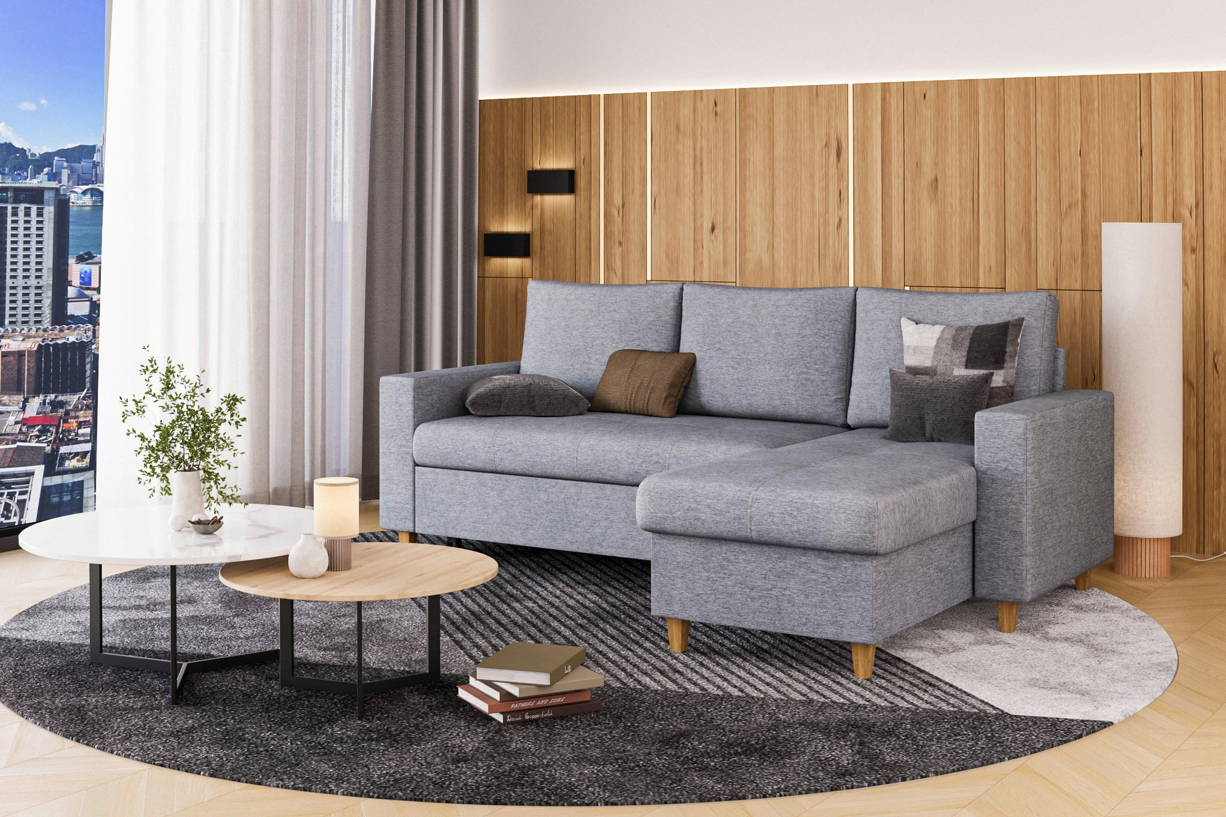 ECKSOFA MARCO Grau Chenille Rückenkissen  - Buchefarben/Grau, Design, Holz/Textil (227/96cm) - MID.YOU