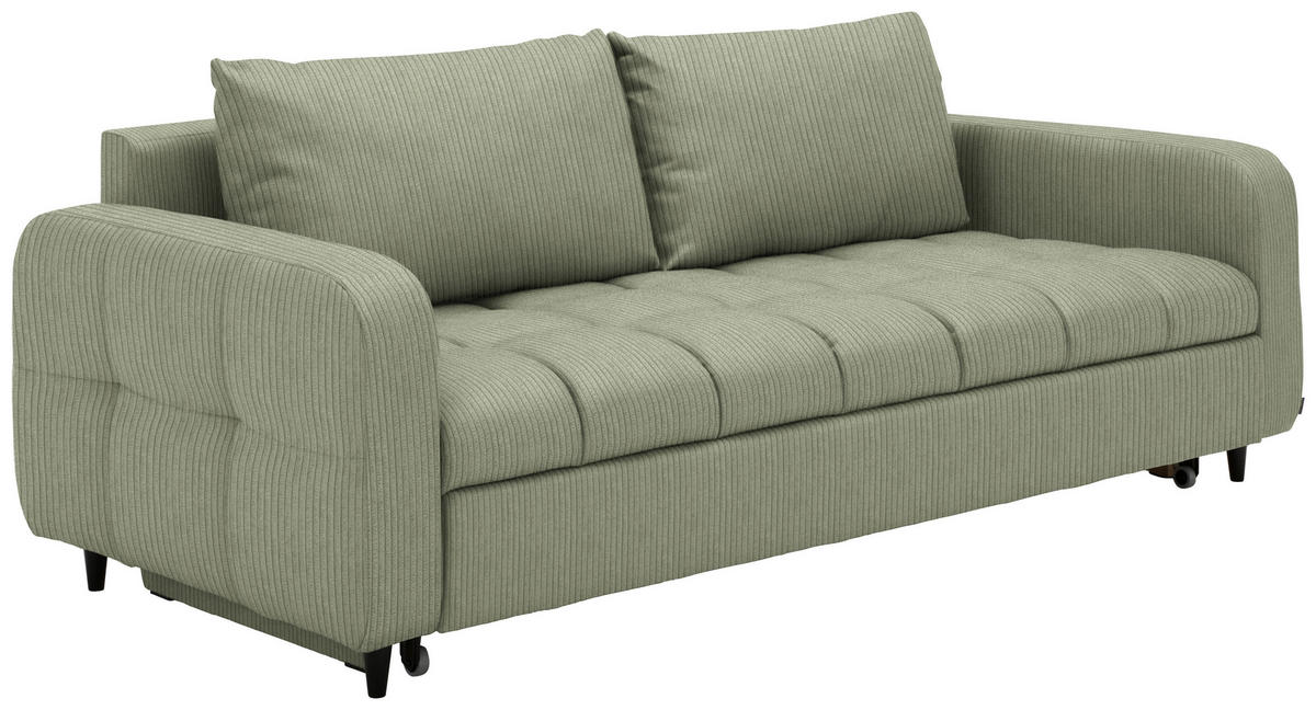 SCHLAFSOFA Cord, Velours Grün Stoffauswahl, Bettfunktion erhältlich, Rücken echt, Armteil links, Armteil rechts  - Schwarz/Grün, Design, Holz/Textil (236/88/101cm) - Lomoco