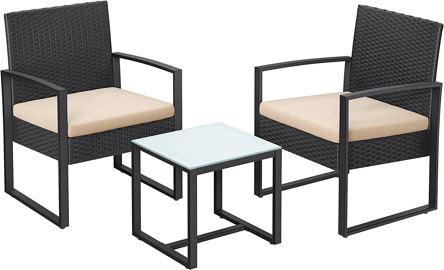 BALKONSET  3-teilig  - Beige/Schwarz, MODERN, Glas/Kunststoff - Modante