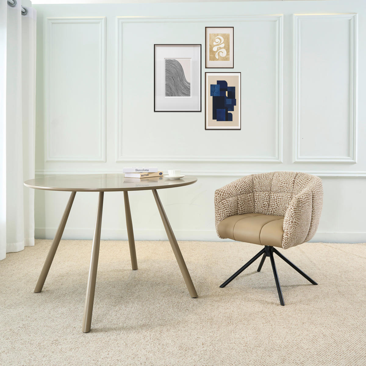 ARMLEHNSTUHL  Sitzfläche 360° drehbar Webstoff, Mikrofaser  - Beige/Schwarz, Design, Textil/Metall (67/80/65cm) - Novel