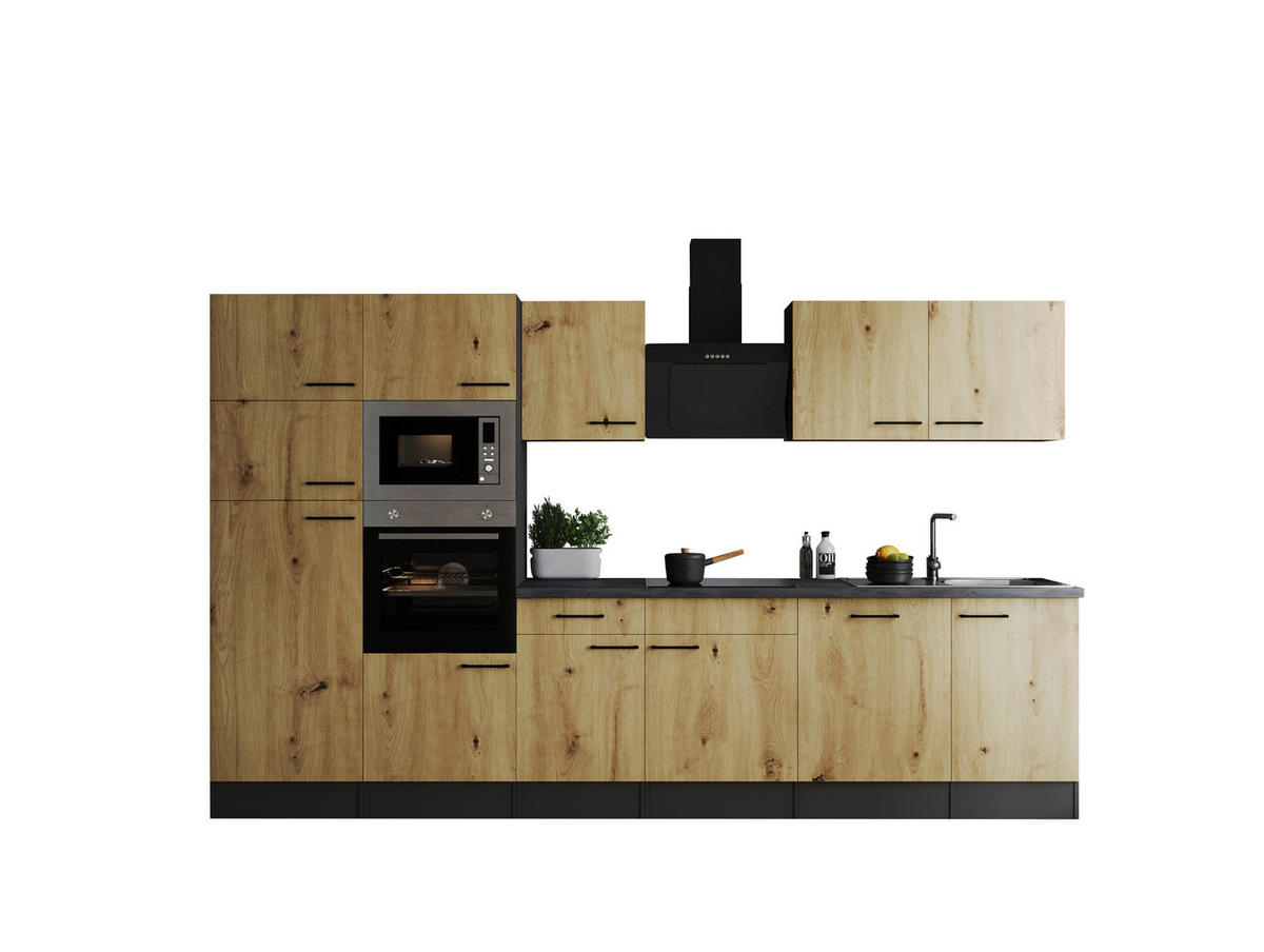 MODULKÖK 340 cm   i ek Artisan  - svart/grå, Design, metall/trämaterial (340cm) - Respekta