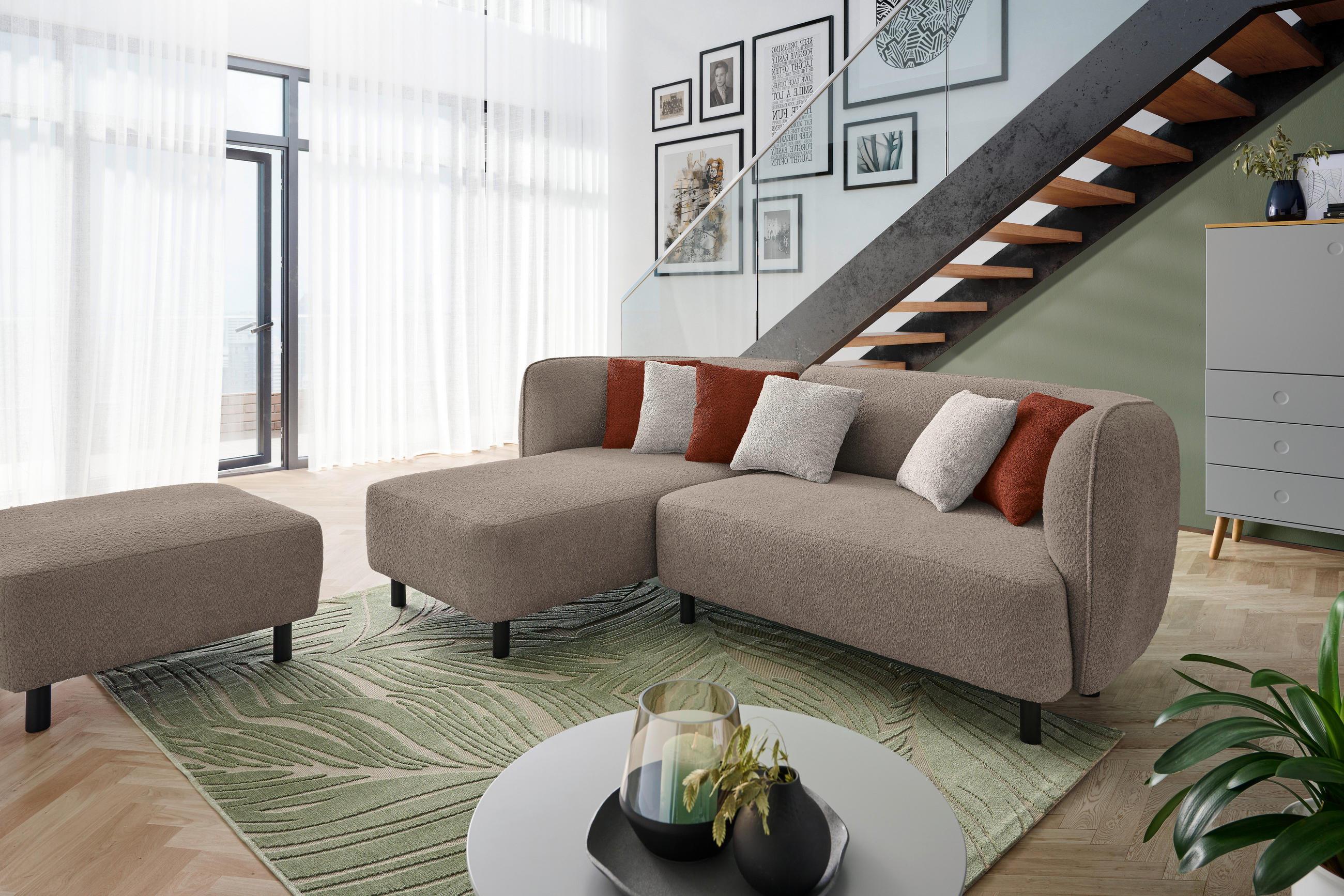 ECKSOFA in Chenille Braun  - Sandfarben/Rostfarben, Design, Holz/Textil (148/236cm) - Lomoco