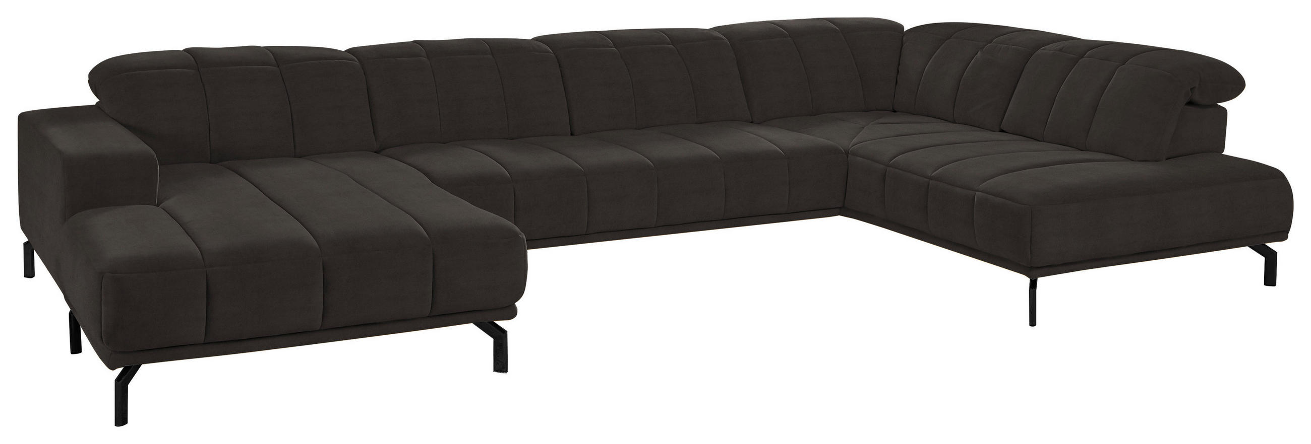 WOHNLANDSCHAFT Dunkelbraun Velours  - Dunkelbraun/Schwarz, Design, Textil/Metall (195/383/219cm) - Beldomo Style