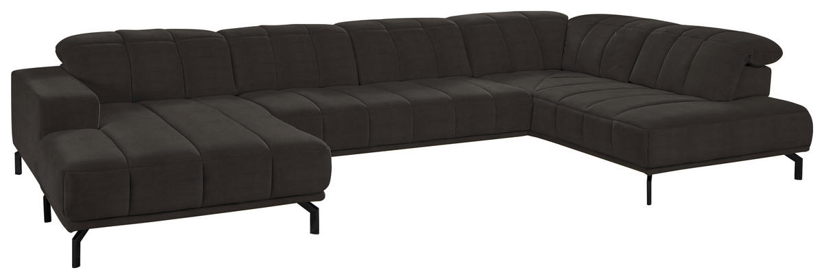 WOHNLANDSCHAFT Dunkelbraun Velours  - Dunkelbraun/Schwarz, Design, Textil/Metall (195/383/219cm) - Beldomo Style