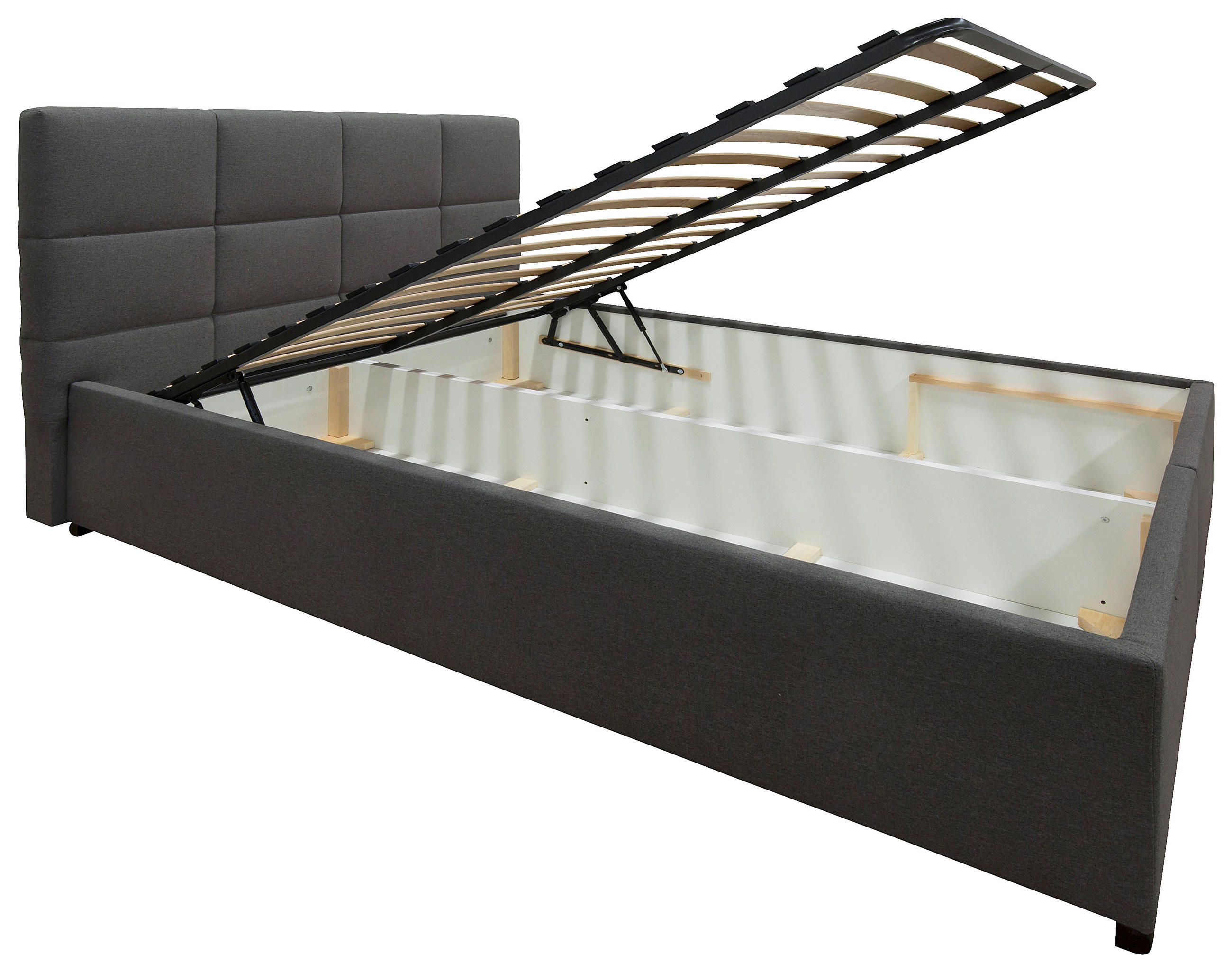 OBLAZINJENA POSTELJA   x  , tekstil, leseni material siva  - črna/siva, Konvencionalno, kovina/tekstil (160/200cm) - Hom`in